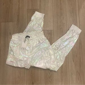 Zara iridescent white joggers